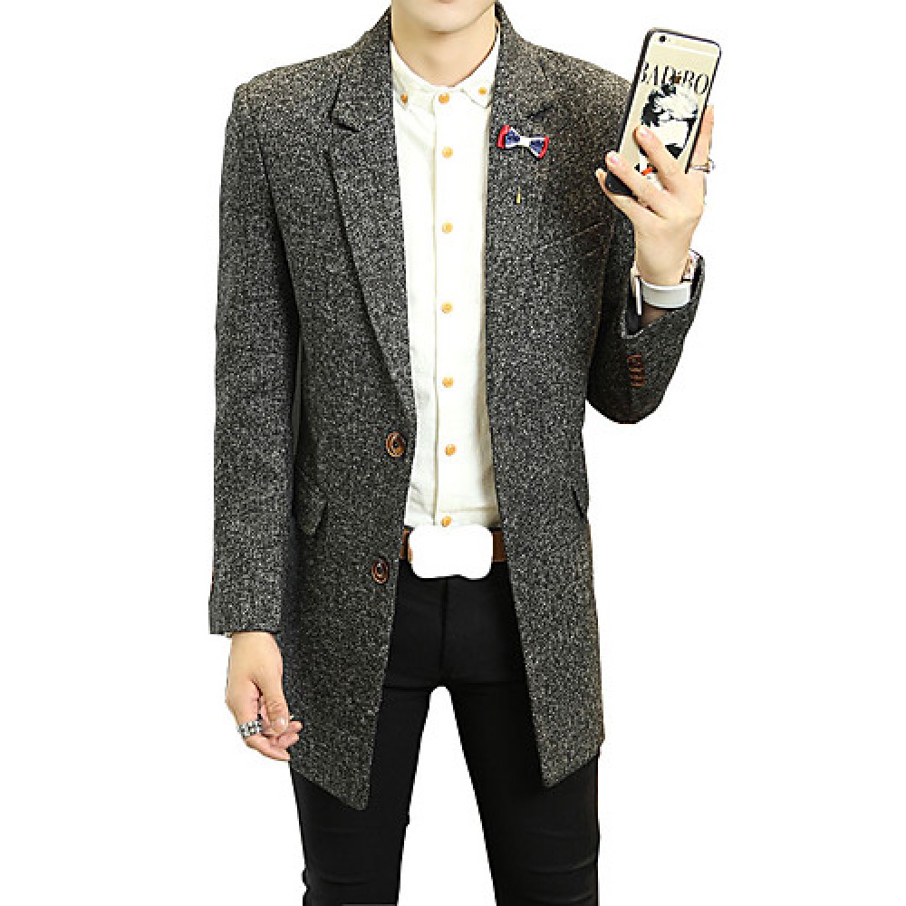 winter men's slim long Korean woolen coat lapel male boom in leisure