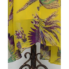 Beach Swing Dress,Print Maxi Sleeveless Yellow Summer Inelastic Thin